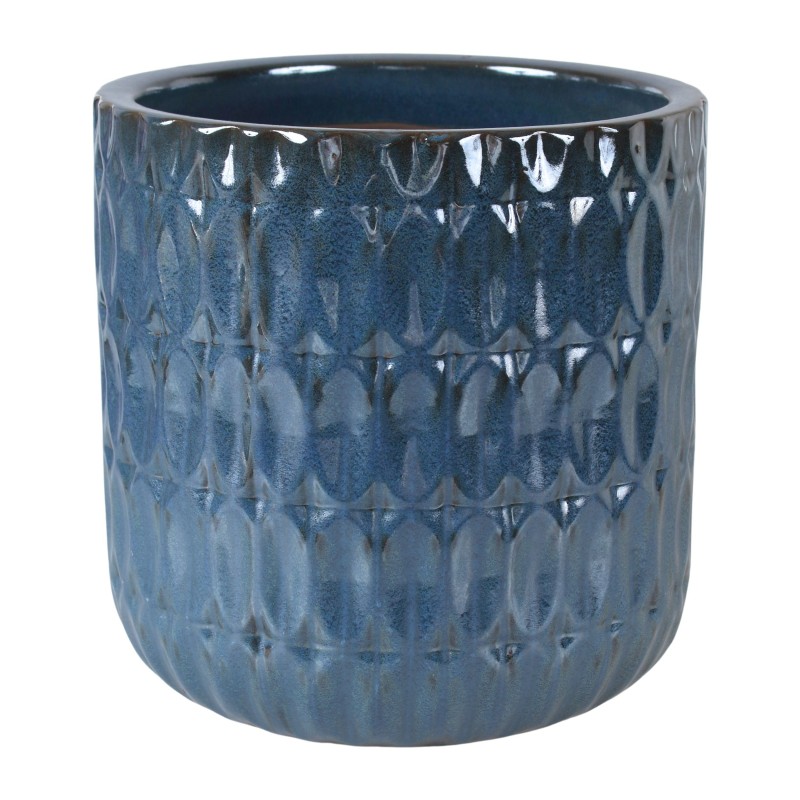 CERAMICZNA DONICA SZKLIWIONA CYLINDER NIEBIESKA