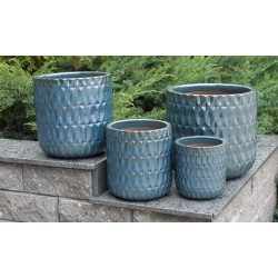 CERAMICZNA DONICA SZKLIWIONA CYLINDER NIEBIESKA