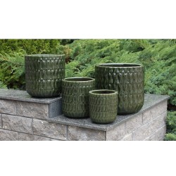 CERAMICZNA DONICA SZKLIWIONA CYLINDER ZIELONA