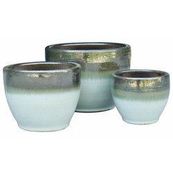 CERAMICZNA DONICA SZKLIWIONA BIAŁO-SREBRNA