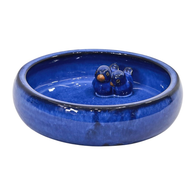 POIDEŁKO DLA PTAKÓW CERAMICZNE SZKLIWIONE NIEBIESKIE