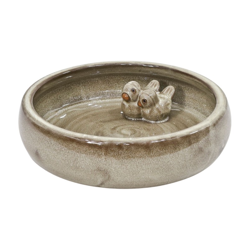 POIDEŁKO DLA PTAKÓW CERAMICZNE SZKLIWIONE SZARE